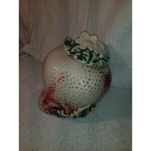Vintage SEARS USA Strawberry Cookie & Candy Jar & Lid - PATENT PENDING On Bottom